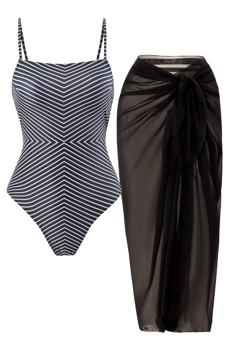 Black Drift Ολόσωμο Μαγιό και Παρεό Σετ | Μαγιό - Ολόσωμα - Swimwear One Piece | Black Drift One Piece Swimsuit and Pareo Set