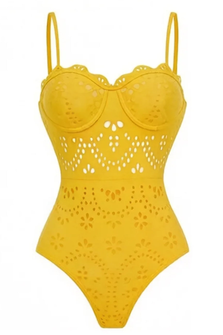 Noreya Κίτρινο Ολόσωμο Μαγιό με Σχέδιο Κιπούρ | Μαγιό - Ολόσωμα - Swimwear One Piece | Noreya Yellow One-Piece Swimsuit with Broderie Details