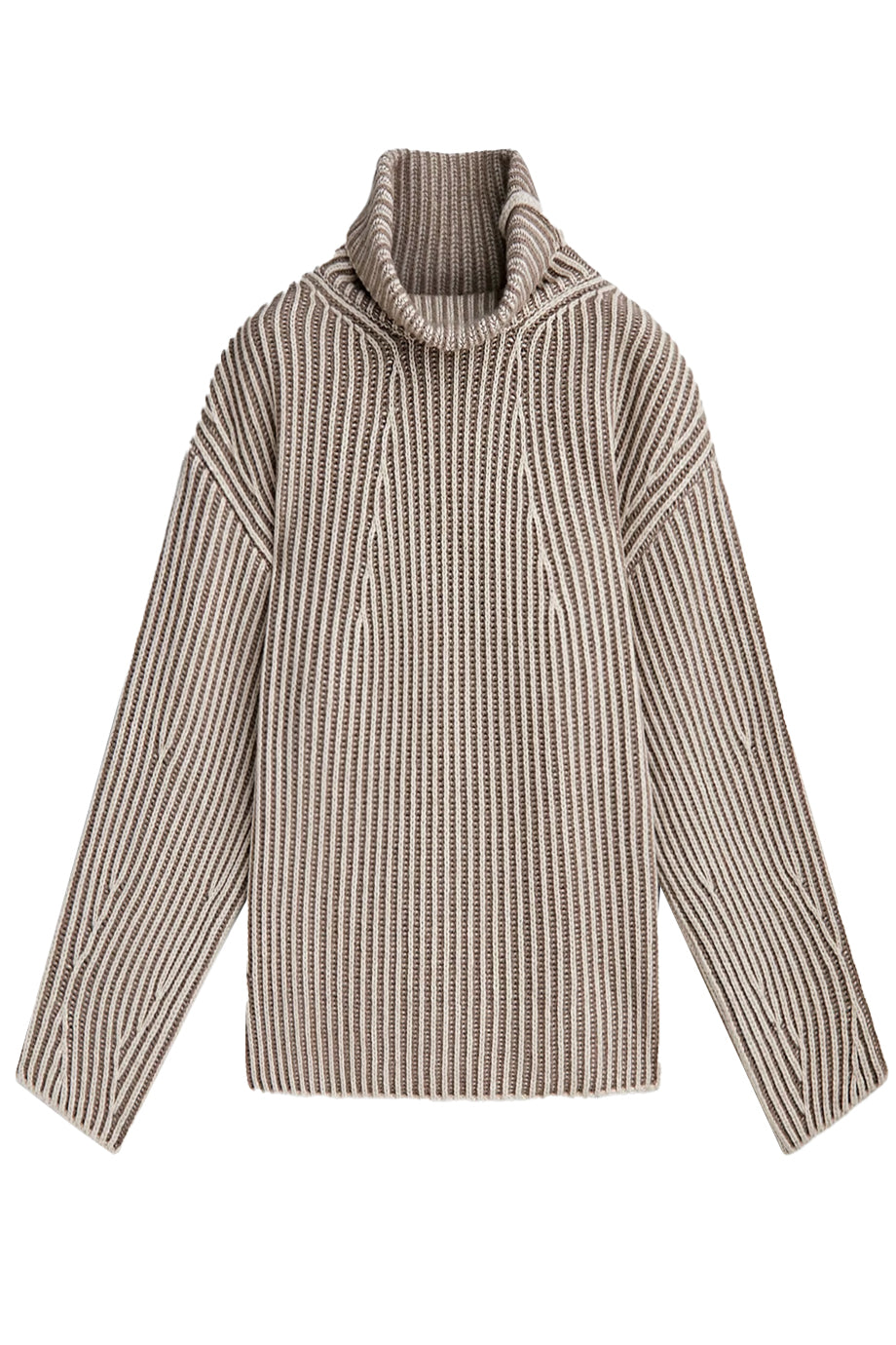 Mantria Μπεζ Ριγέ Πουλόβερ με Ζιβάγκο | Πουλόβερ Πλεκτά - Sweaters Knitwear | Mantria Beige Ribbed Turtleneck Sweater