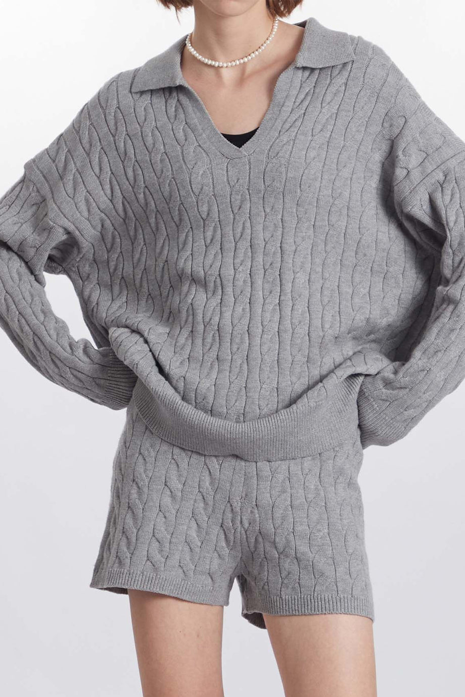 Elvane Πλεκτό Σετ με Τοπ και Σορτς| Πλεκτά Σετ - Knitwear Sets - Loungewear | Elvane Cable Knit Set Top and Pants