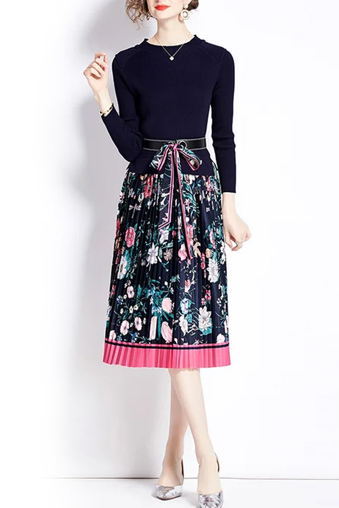 Solacia Μαύρο Εμπριμέ Φόρεμα με Ζώνη | Γυναικεία Φορέματα - Philip Lang | Solacia Black Printed Dress with Belt