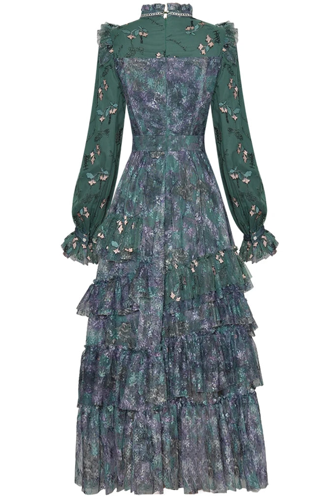 Robe en tulle à fleurs fleuries Ivana - Pétrole