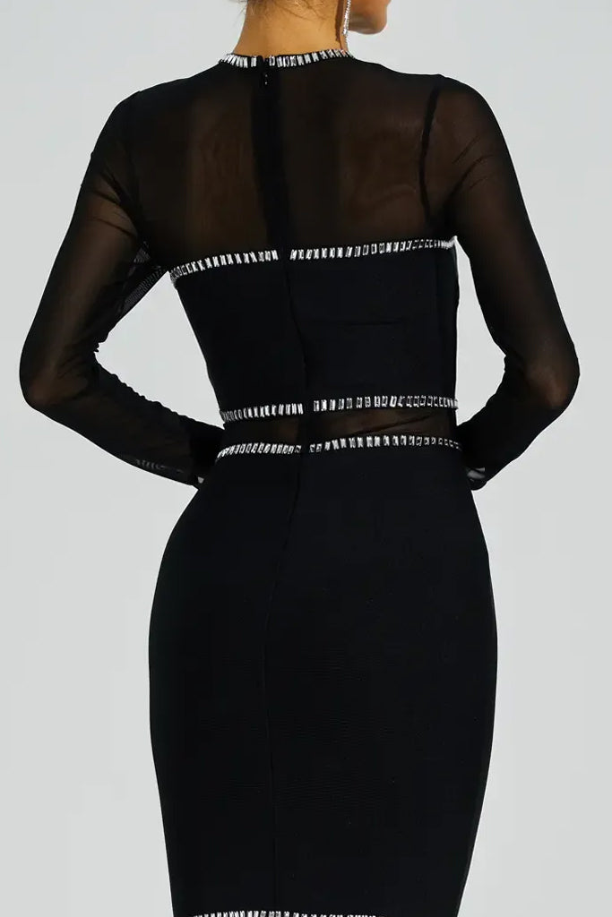 Lustre Βραδινό Φόρεμα με Κρύσταλλα και Διαφάνειες | Φορέματα - Evening Dresses | Lustre Black Mesh Bandage Dress with Crystals