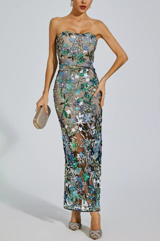 Fioralba Floral Strapless Evening Dress