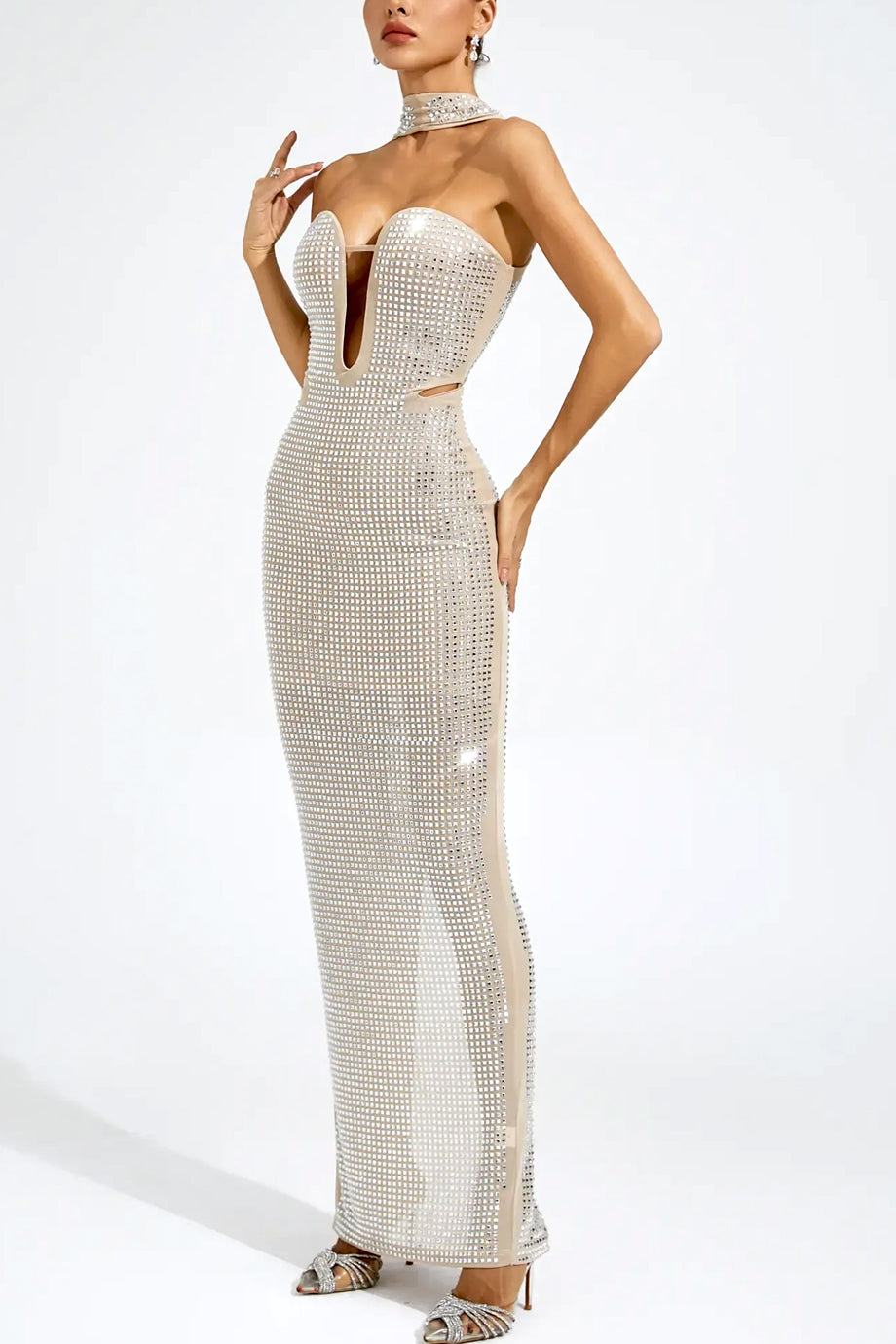 Crystal Glow Στράπλες Φόρεμα με Κρύσταλλα | Γυναικεία Ρούχα - Φορέματα - Βραδινά | Crystal Glow Strapless Dress with Crystals