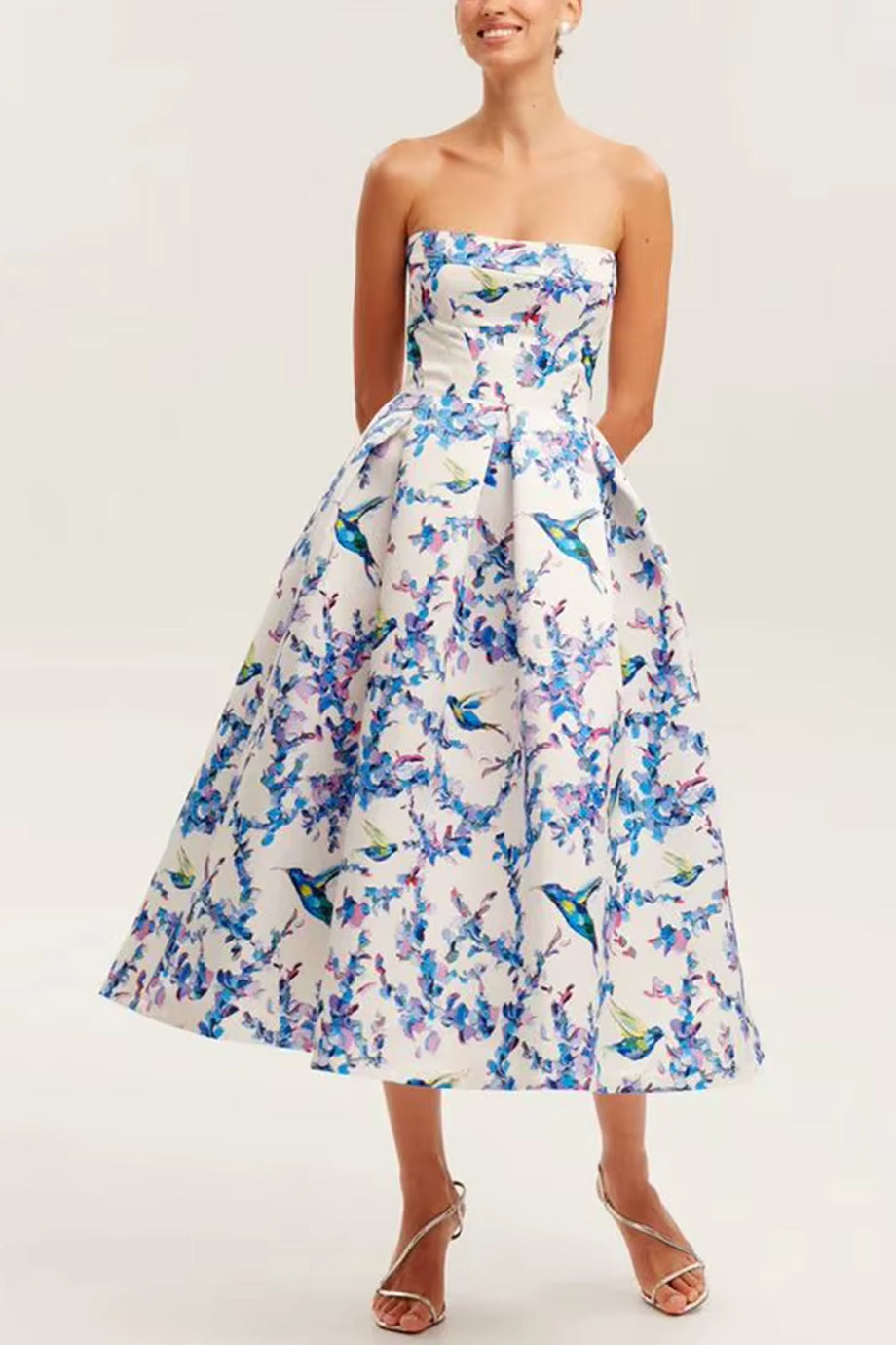 Aurora’s Touch Εμπριμέ Στραπλες Φόρεμα | Βραδινά Φορέματα - Evening Dresses | Aurora’s Touch Floral Strapless Flared Dress