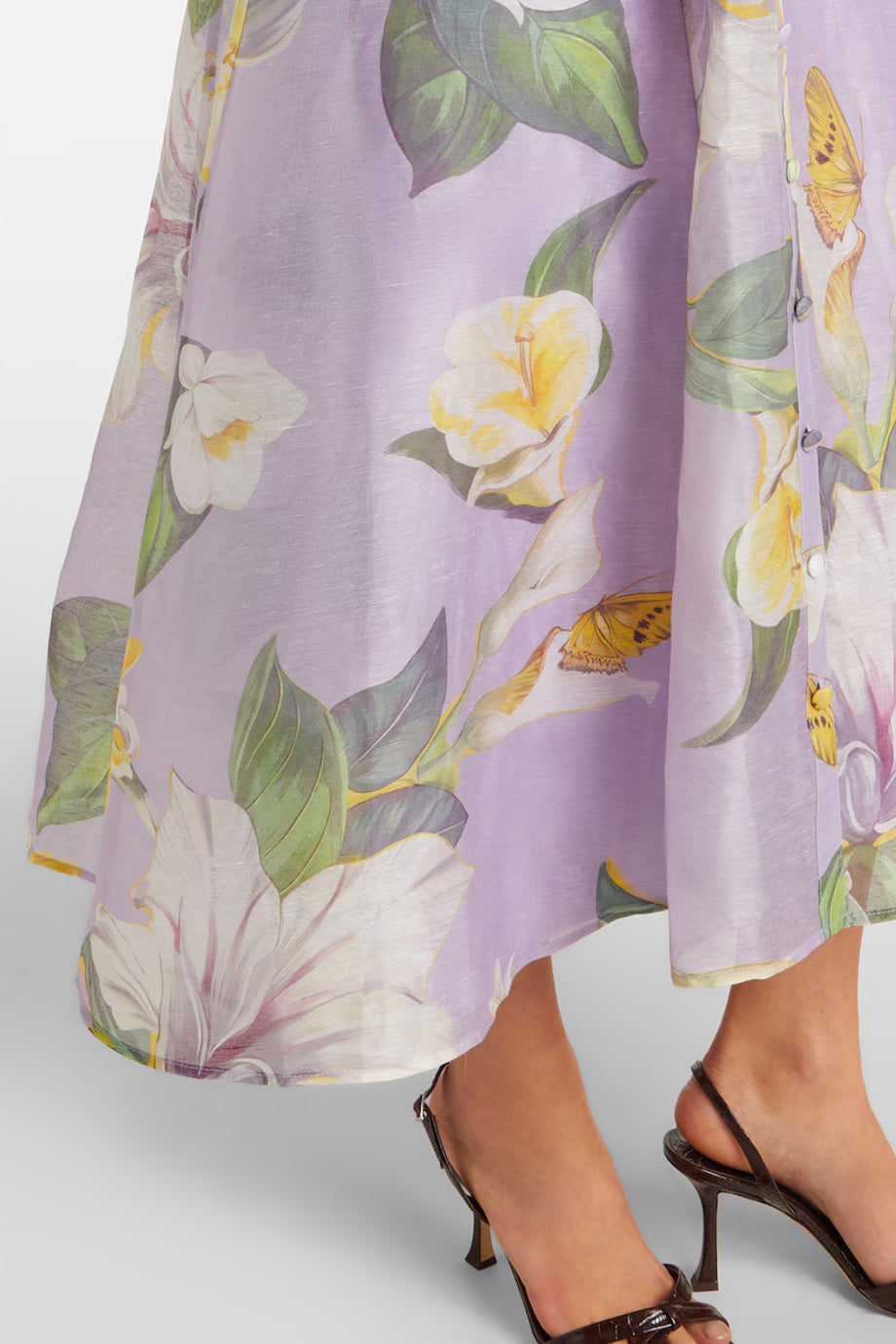 Isaliena Floral Midi Chiffon Dress with Belt and Ruffles