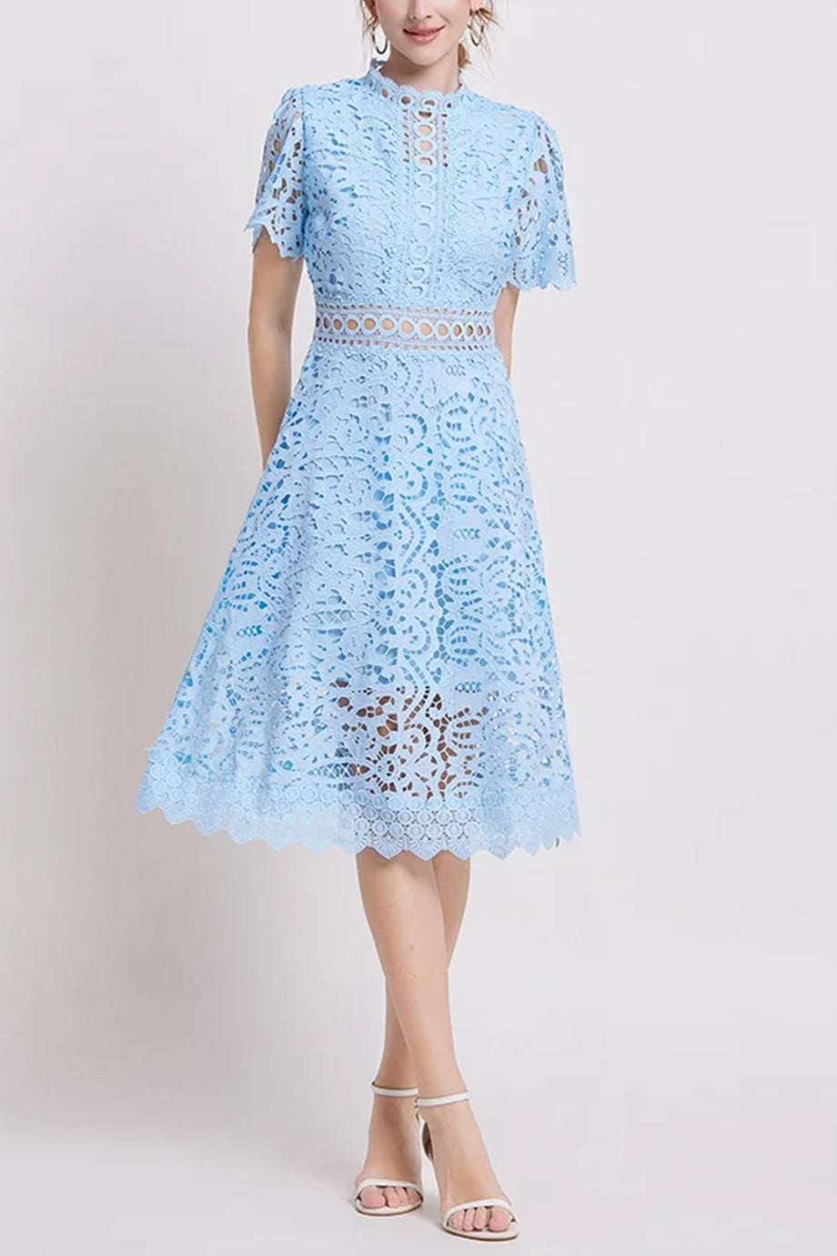 Theline Μίντι Φόρεμα από Δαντέλα με Κοντά Μανίκια | Φορέματα - Βραδινά- Evening Dresses | Theline Midi Lace Dress