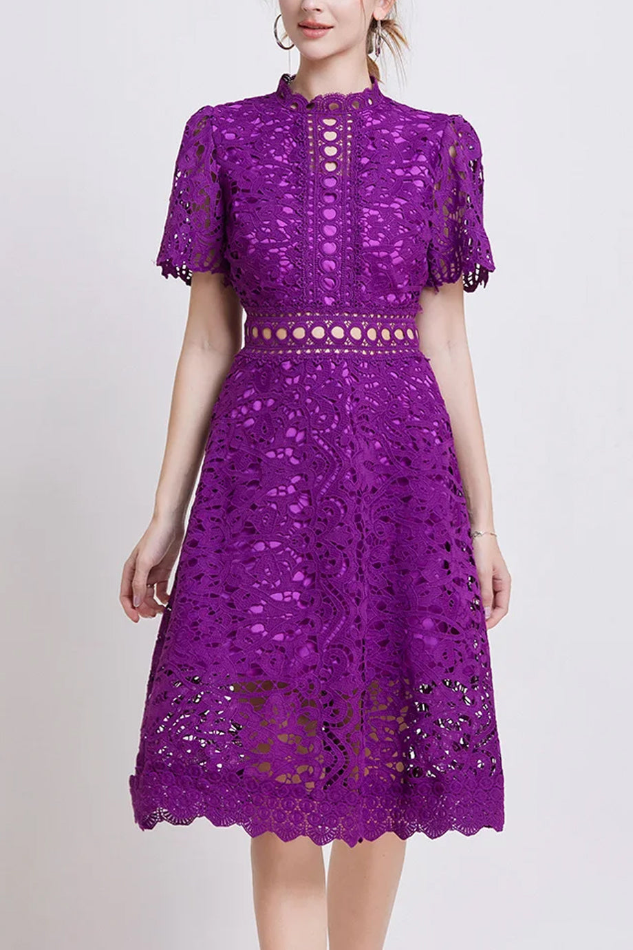 Theline Μίντι Φόρεμα από Δαντέλα με Κοντά Μανίκια | Φορέματα - Βραδινά- Evening Dresses | Theline Midi Lace Dress