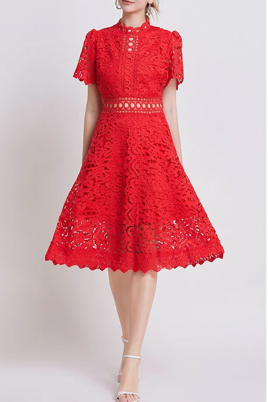 Theline Μίντι Φόρεμα από Δαντέλα με Κοντά Μανίκια | Φορέματα - Βραδινά- Evening Dresses | Theline Midi Lace Dress