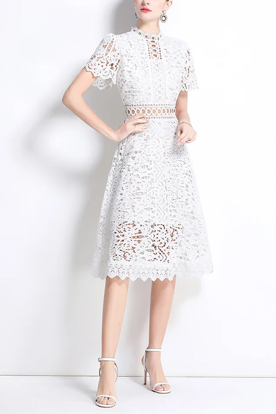 Theline Μίντι Φόρεμα από Δαντέλα με Κοντά Μανίκια | Φορέματα - Βραδινά- Evening Dresses | Theline Midi Lace Dress