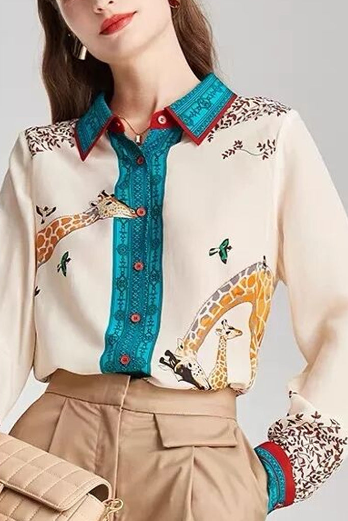 Giantua Πολύχρωμο Πουκάμισο με Σχέδια | Γυναικεία Ρούχα - Πουκάμισα | Giantua Multicolor Printed Shirt