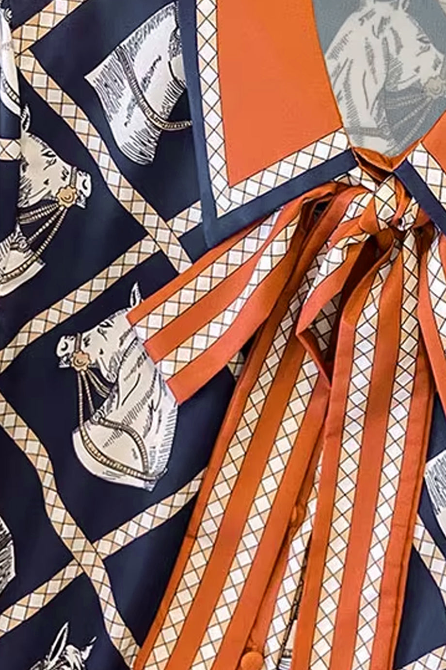 Bronco Εμπριμέ Πουκάμισο με Φιόγκο | Γυναικεία Ρούχα - Πουκάμισα Τοπ | Bronco Equestrian Print Shirt With Bow