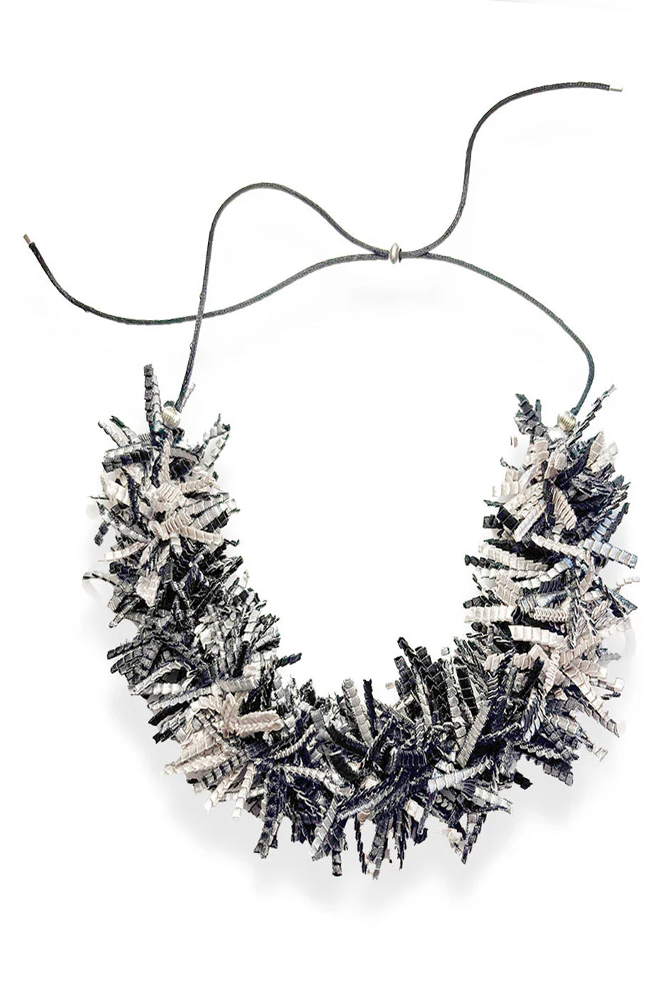 Twist It Silver Black Fabric Necklace