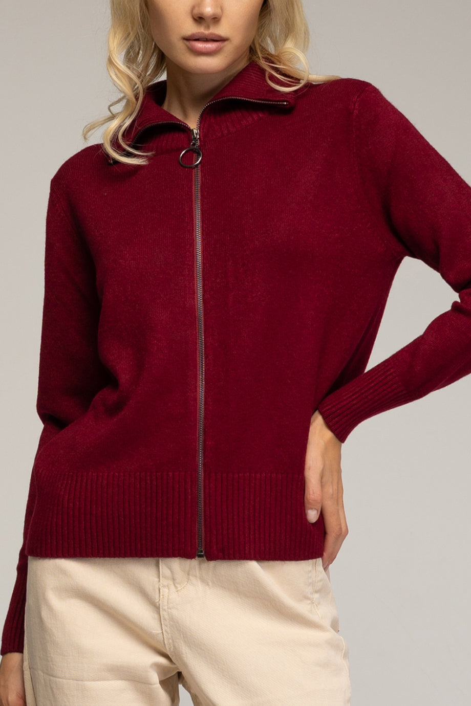 Maelle Πλεκτή Ζακέτα με Φερμουάρ | Ζακέτες Πλεκτά Knitwear Cardigans | Maelle Zip-Up Knit Jacket with High Collar