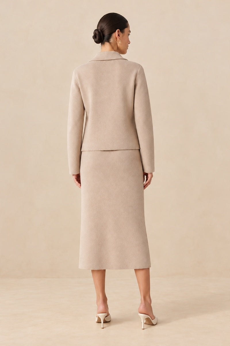 Sable Πλεκτό Σετ με Ζακέτα και Midi Φούστα | Πλεκτά Σετ Knitwear| Clothing Sets | Sable Knit Set with Cardigan and Skirt