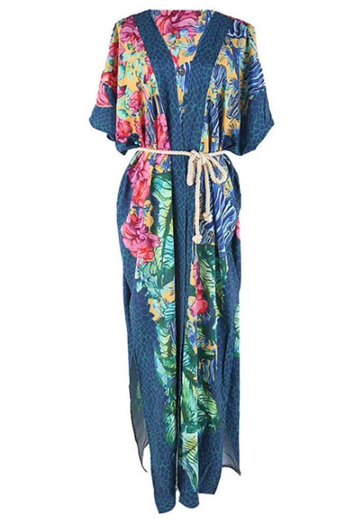 Telina Μπλε Εμπριμέ Κιμονό | Γυναικεία Ρούχα - Beachwear - Loungewear