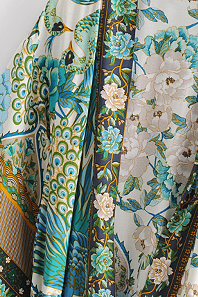 Asuka Γαλάζιο Πολύχρωμο Εμπριμέ Κιμονό | Γυναικεία Ρούχα - Beachwear - Loungewear