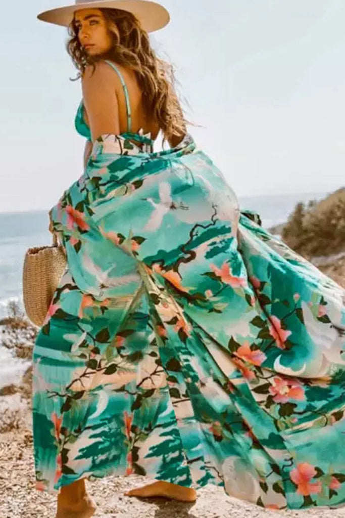 Nozomi Petrol Blue Colorful Printed Kimono