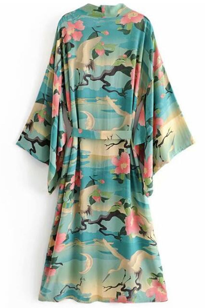 Nozomi Γαλάζιο Πετρόλ Πολύχρωμο Εμπριμέ Κιμονό | Γυναικεία Ρούχα - Beachwear - Loungewear