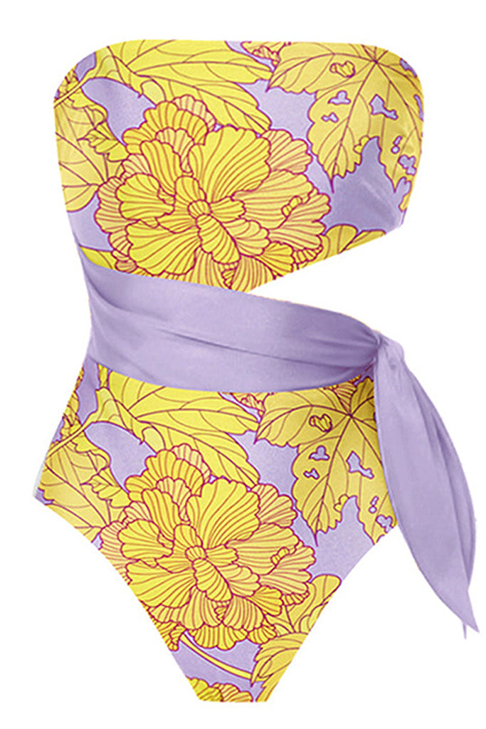 Panky Πολύχρωμο Εμπριμέ Ολόσωμο Μαγιό με Παρεό | Γυναικεία Μαγιό Παρεό - Ολόσωμα - Swimwear | Panky Multicolor Printed One Piece Swimsuit with Pareo Set