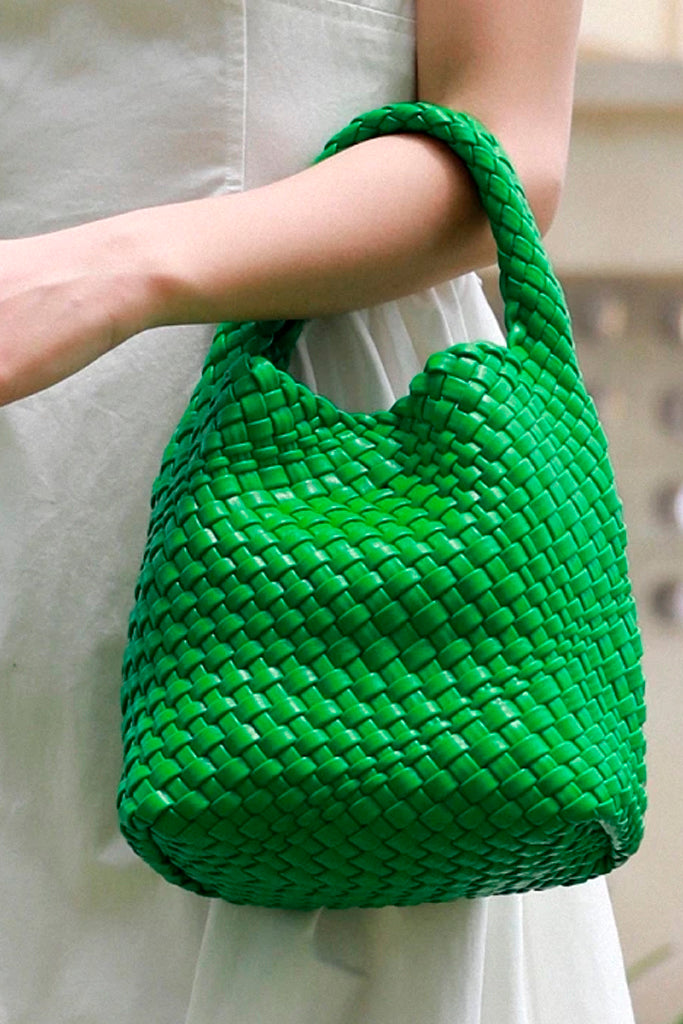 Bridget Πράσινη Πλεκτή Τσάντα από Οικολογικό Δέρμα | Γυναικείες Τσάντες Tote Bags | Bridget Green Woven Backet Bag