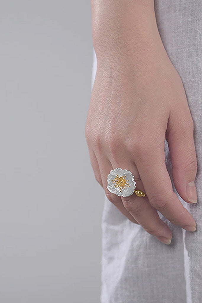 Poppy Ασημένιο Δαχτυλίδι με Λουλούδι | Κοσμήματα - Δαχτυλίδια