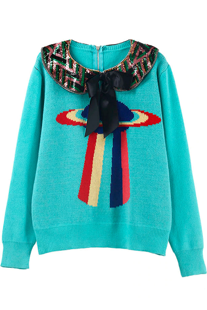 Luna Γαλάζιο Πουλόβερ με Σχέδιο | Γυναικεία Ρούχα - Πουλόβερ