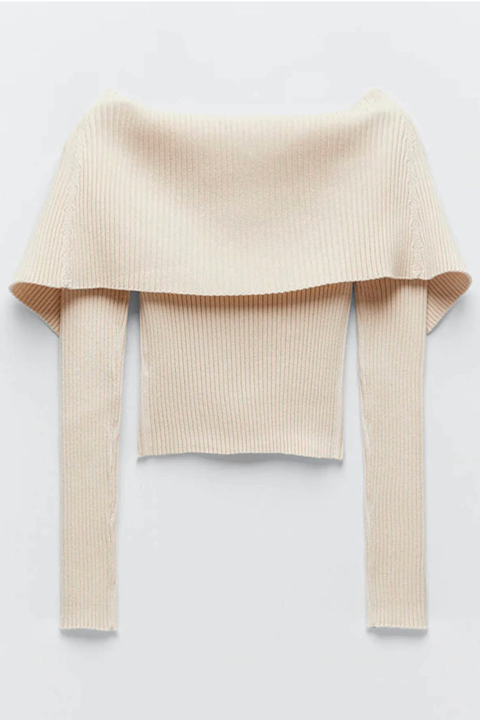 Ethy Μπεζ Πλεκτό Τοπ με Ανοικτούς Ώμους | Γυναικεία Ρούχα - Μπλούζες - Τοπ
