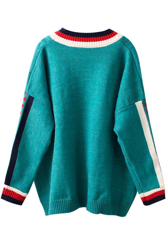 Luigy Γαλάζιο Πολύχρωμο Oversized Πουλόβερ | Γυναικεία Ρούχα - Πουλόβερ