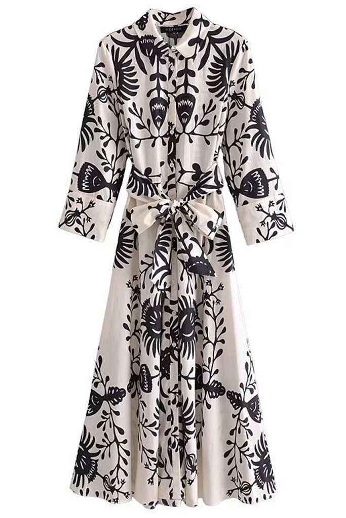 Zahelda Ασπρόμαυρο Φλοράλ Φόρεμα | Γυναικεία Ρούχα - Φορέματα