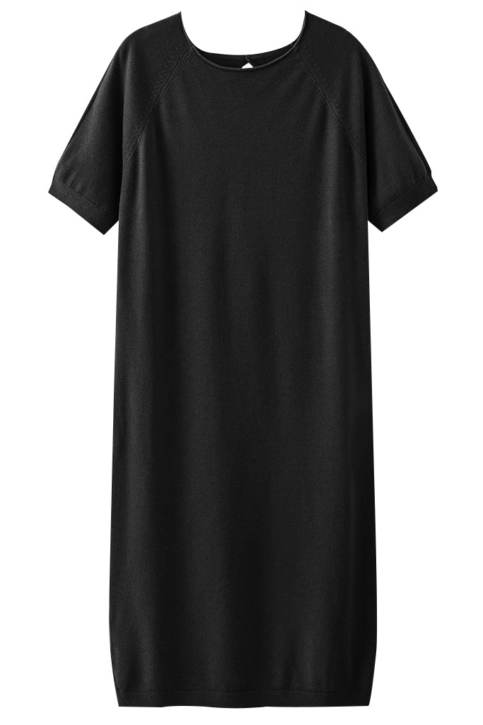 Robe mi-longue en maille noire Berty à manches courtes