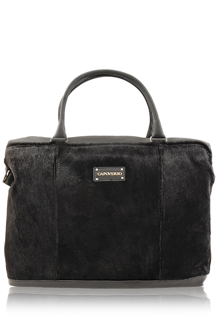 CAPOVERSO CAVALLINO Black Leather Bag with Pony Hair