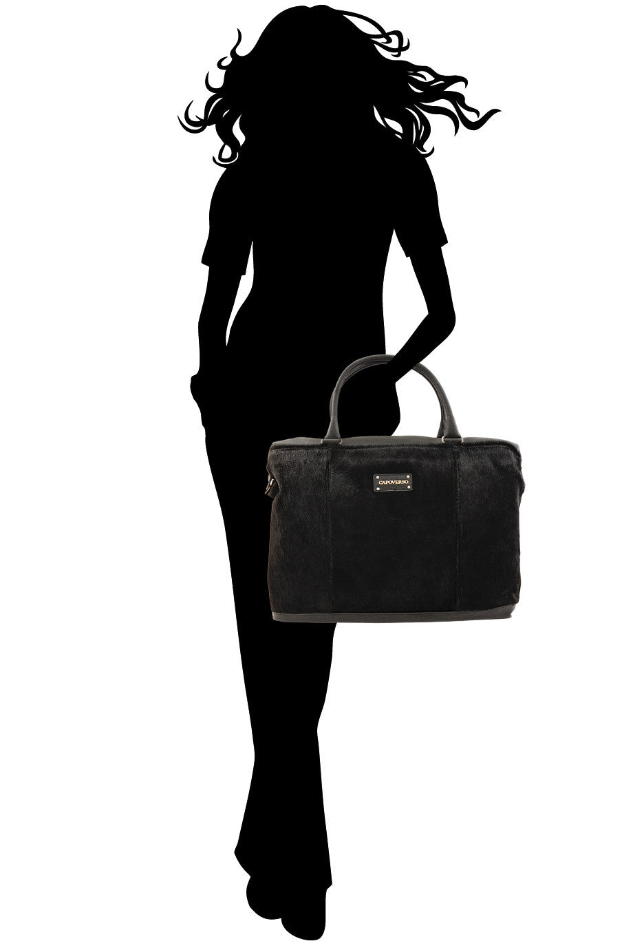 CAPOVERSO CAVALLINO Black Leather Bag with Pony Hair