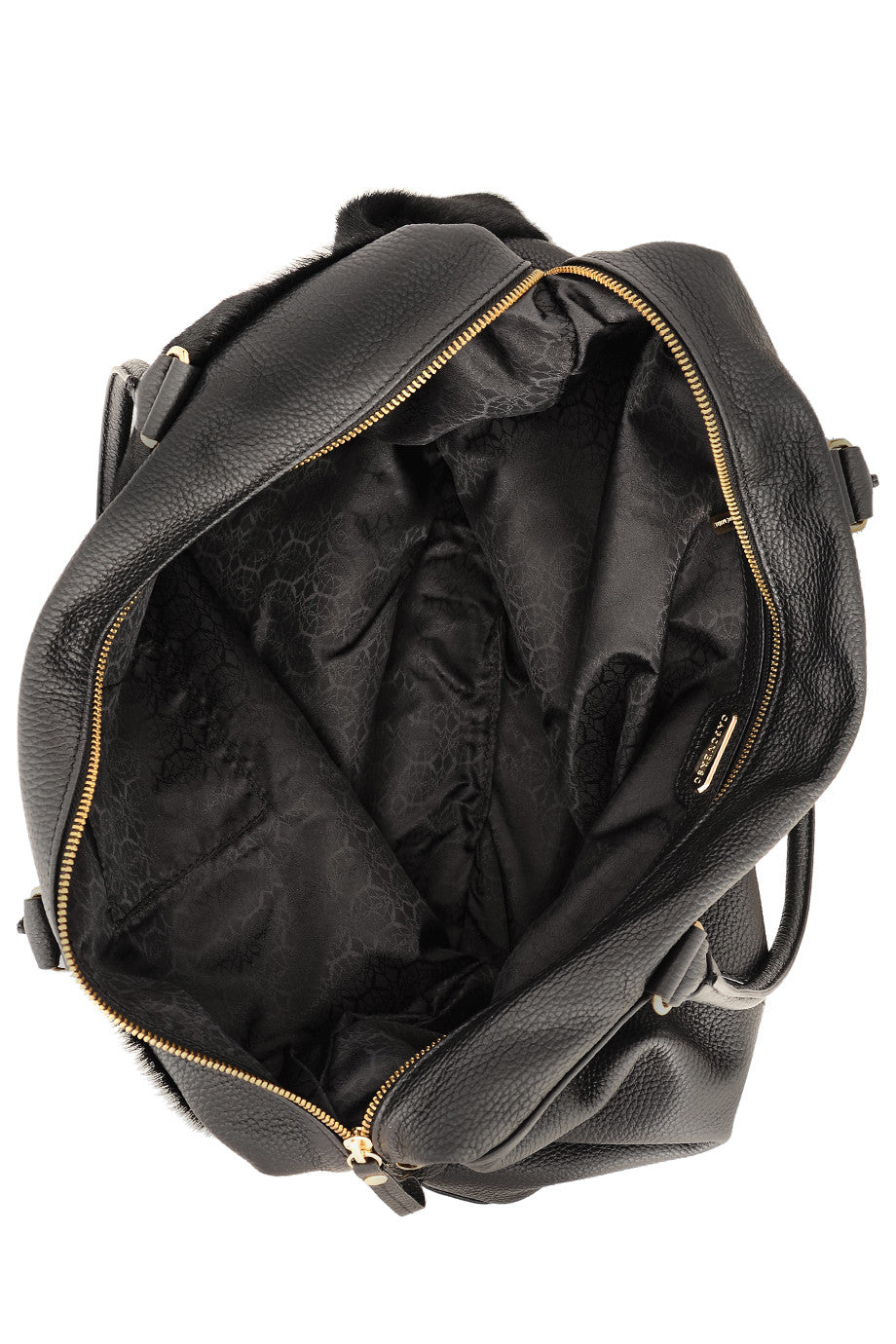 CAPOVERSO CAVALLINO Sac en Cuir Noir avec Poils de Poney