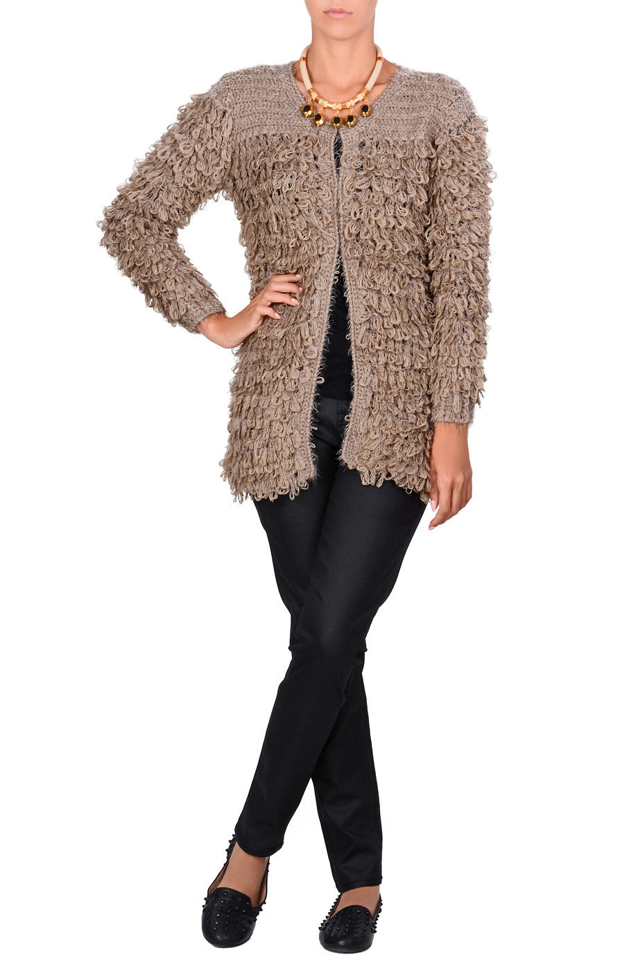 Μπεζ Μάλλινη Μπουκλέ Ζακέτα | Γυναικεία Ρούχα