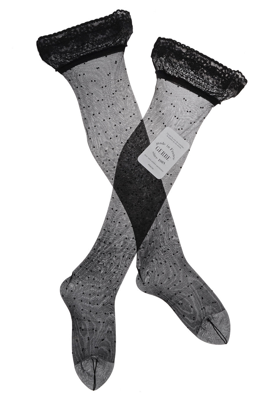 GERBE PLUMETIS 10 Πουά Mαύρες Ψηλές Κάλτσες