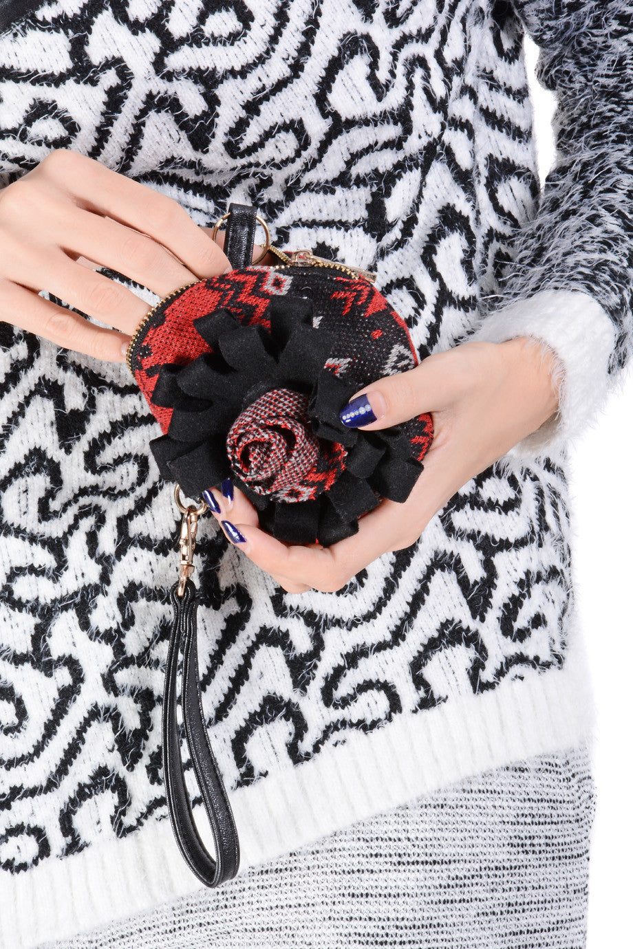 Μαύρο Κόκκινο Στρογγυλό Tσαντάκι | Γυναικεία Πορτοφόλια