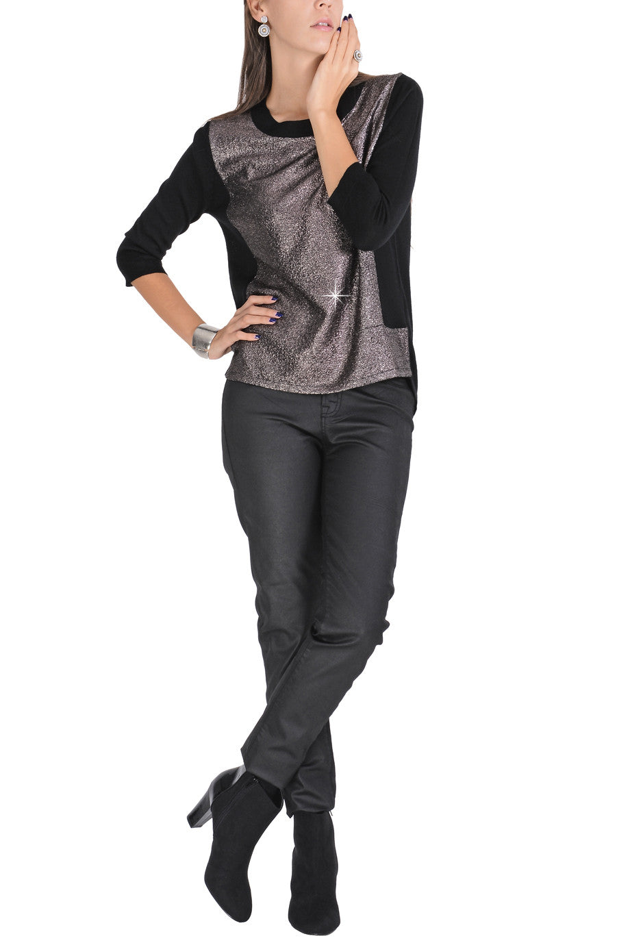 Μαύρη Μεταλλιζέ Κρακελέ Μπλούζα | Γυναικεία Ρούχα