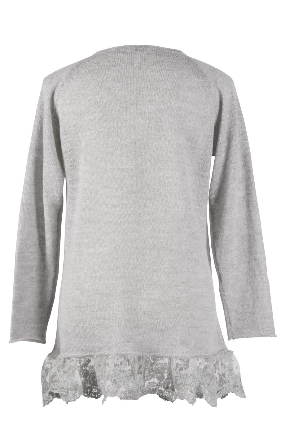 Γκρι Μακριά Μπλούζα με Δαντέλα | Γυναικεία Ρούχα