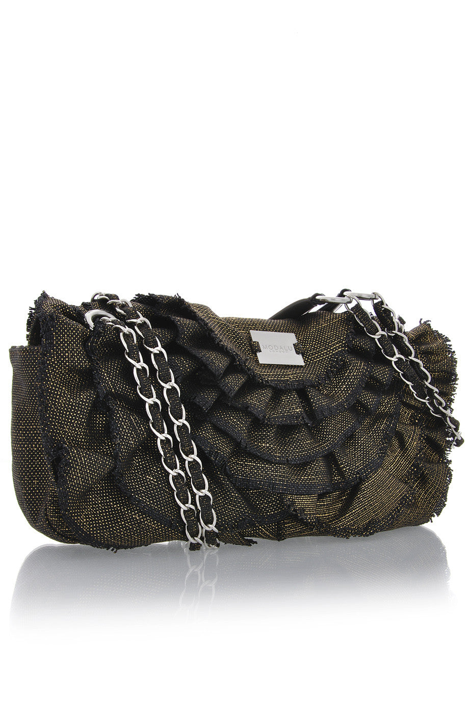 CAN-CAN Khaki/Grey Ruffle Shoulder Bag