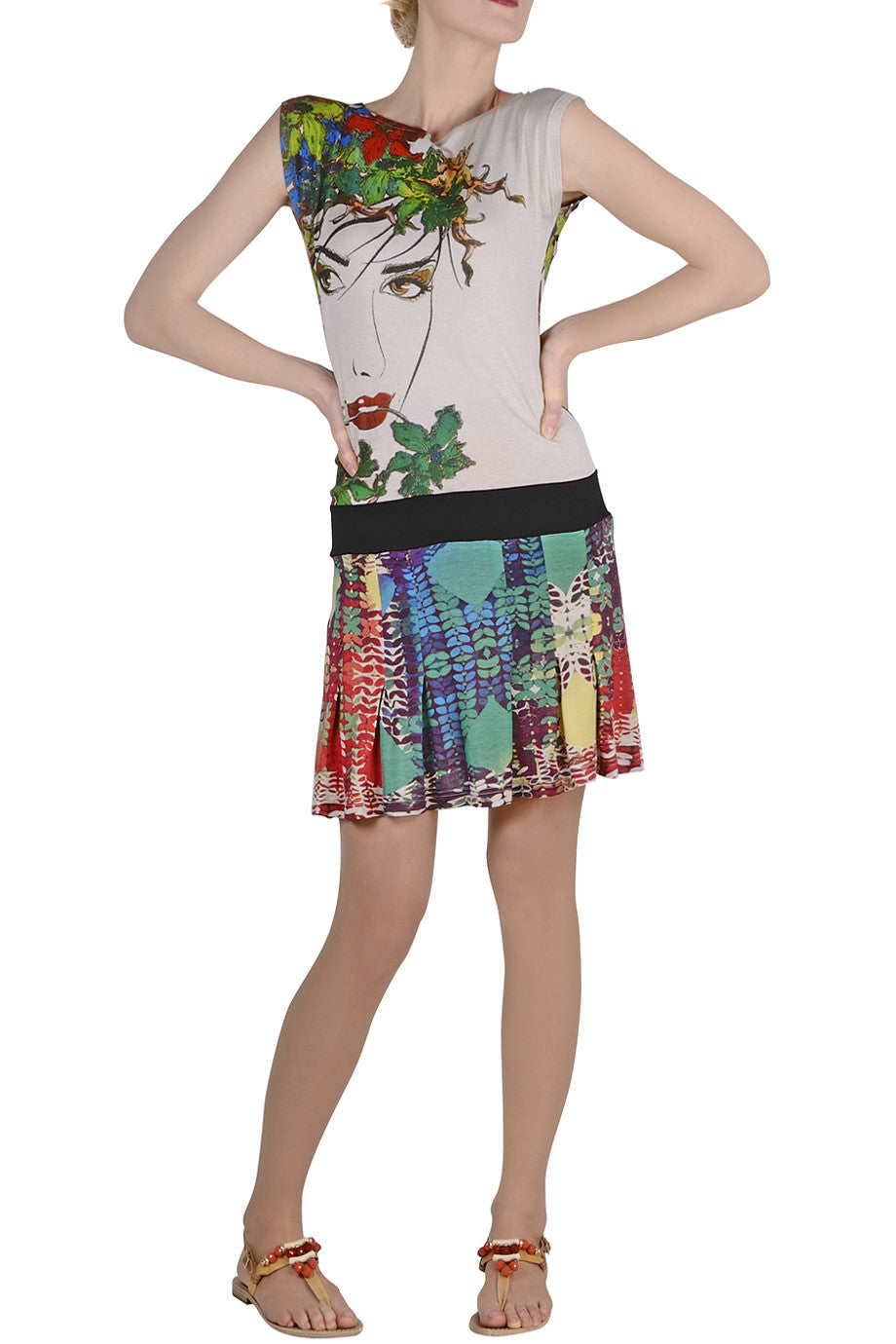 Μπεζ Φόρεμα με Πολύχρωμα Σχέδια | Φορέματα - Smash!