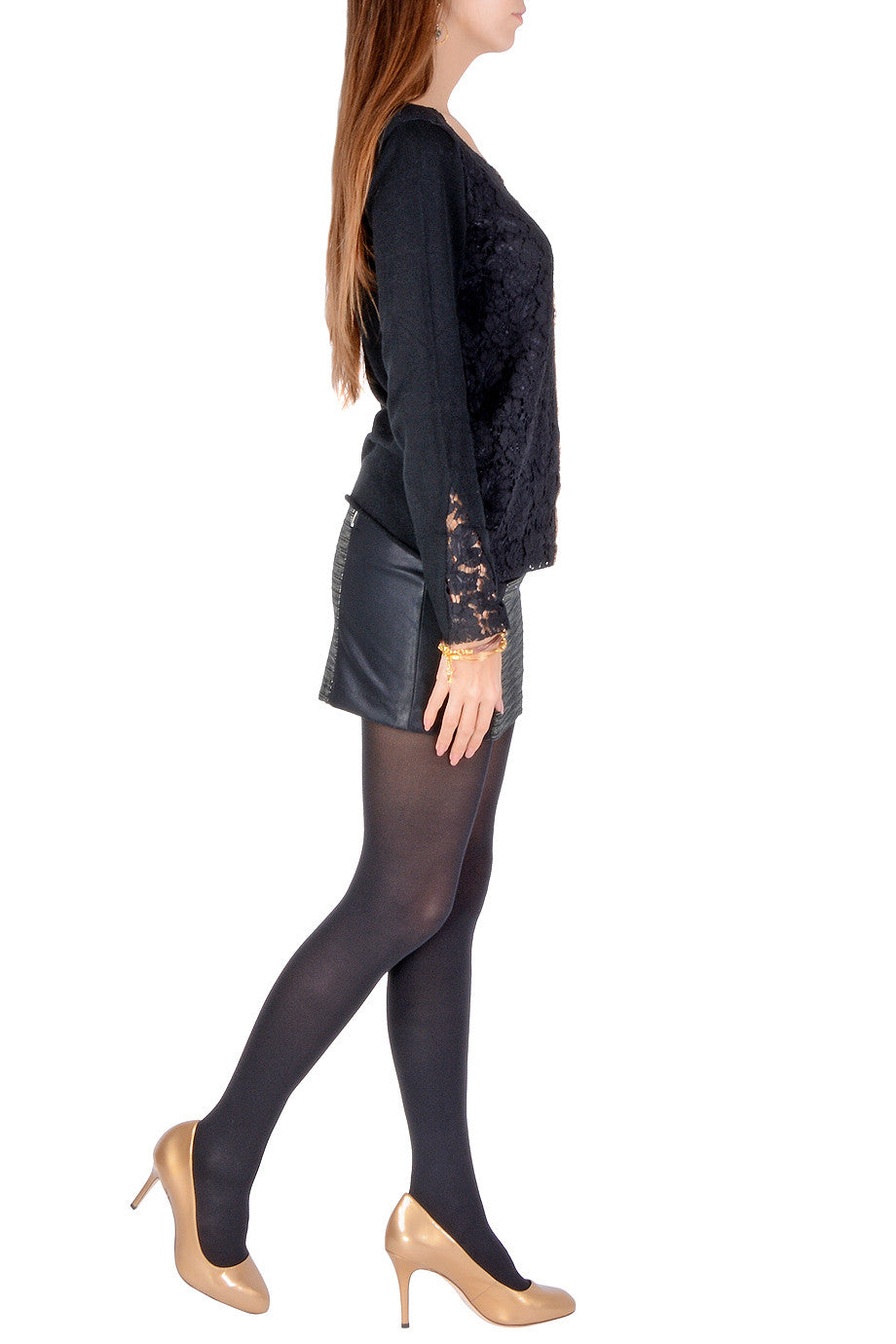 Μαύρη Χρυσαφί Μίνι Φούστα με Δέρμα | Φούστες