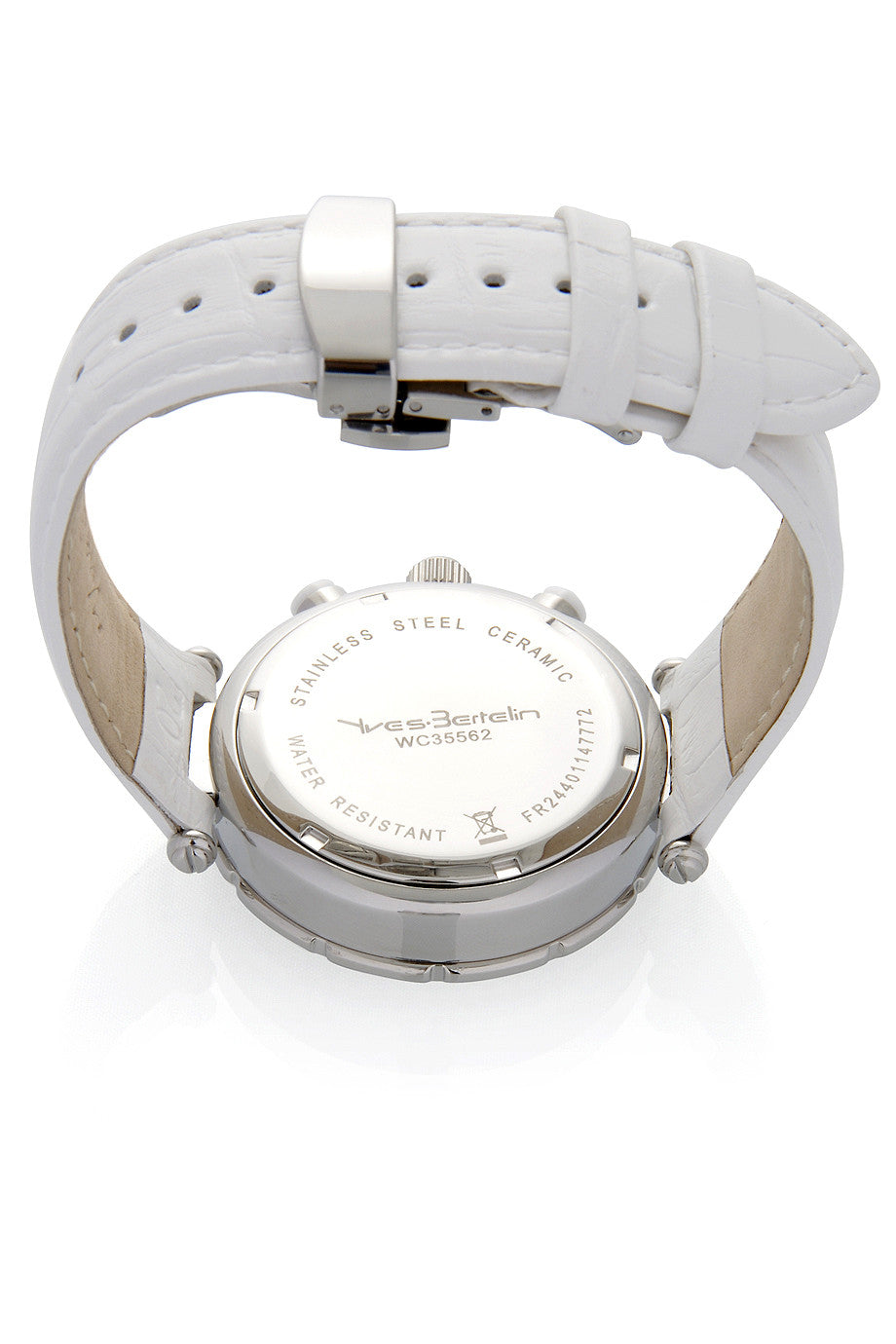 SUIR White Leather Chronograph Watch with Crystals