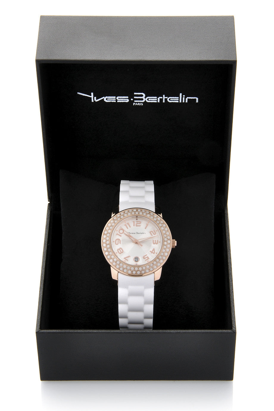 DATE Rose Gold White Crystal Watch