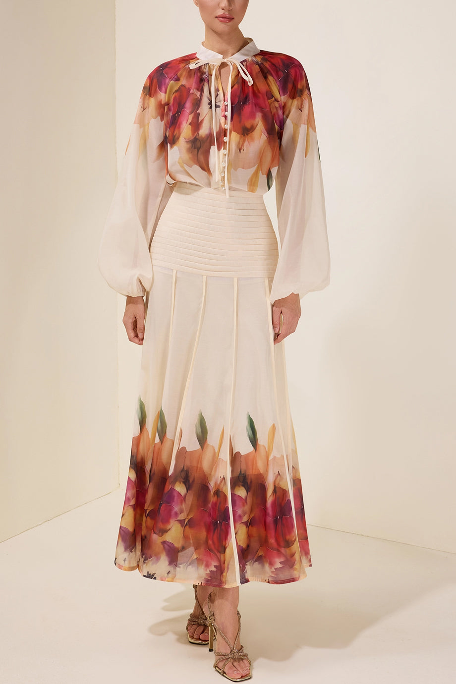 Solange Φλοράλ Σετ με Τοπ και Φούστα | Σετ Ρούχων - Clothing Sets | Solange Set with Top and Satin Skirt