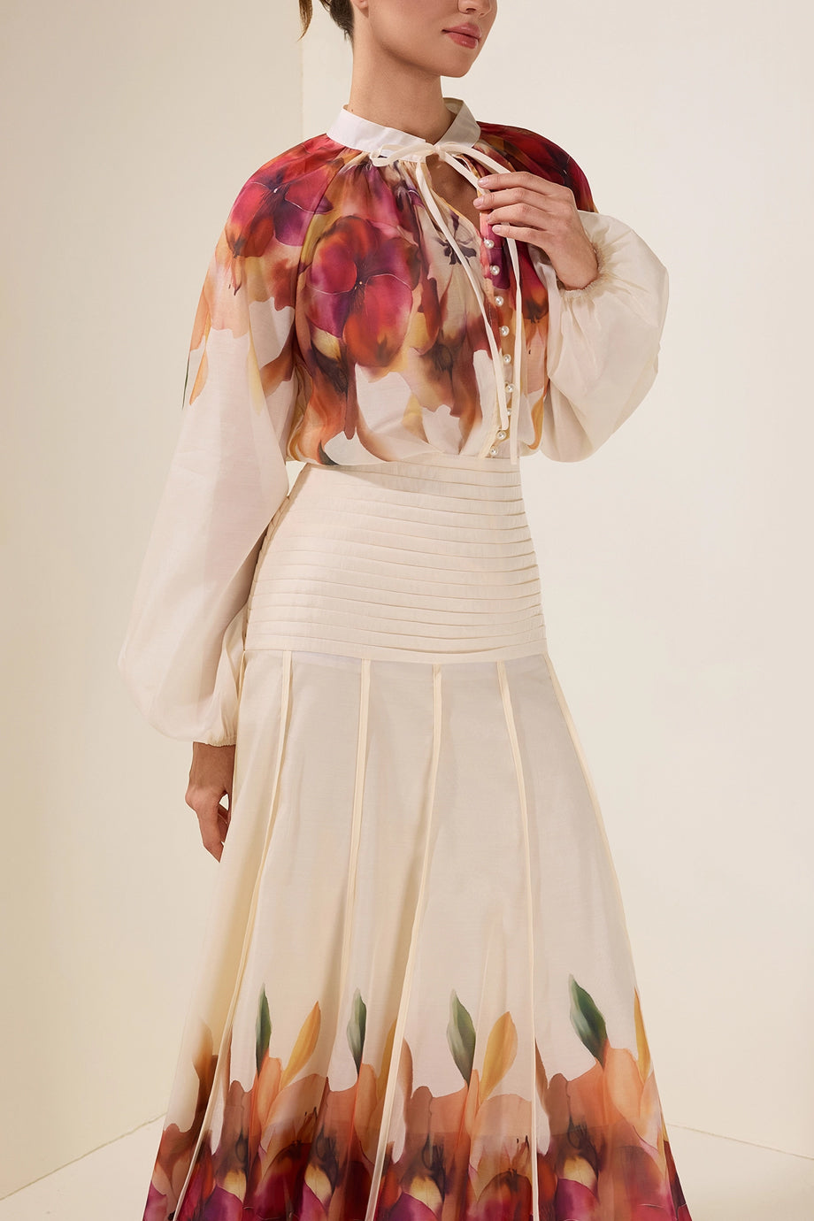 Solange Φλοράλ Σετ με Τοπ και Φούστα | Σετ Ρούχων - Clothing Sets | Solange Set with Top and Satin Skirt