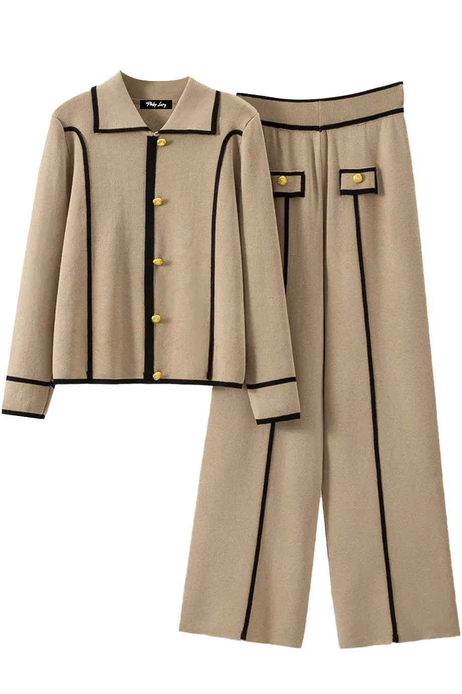 Vionne Μπεζ Πλεκτό Σετ με Τοπ και Παντελόνι | Πλεκτά Σετ Knitwear Clothing Sets | Vionne Beige Knit Set with Top and Pants