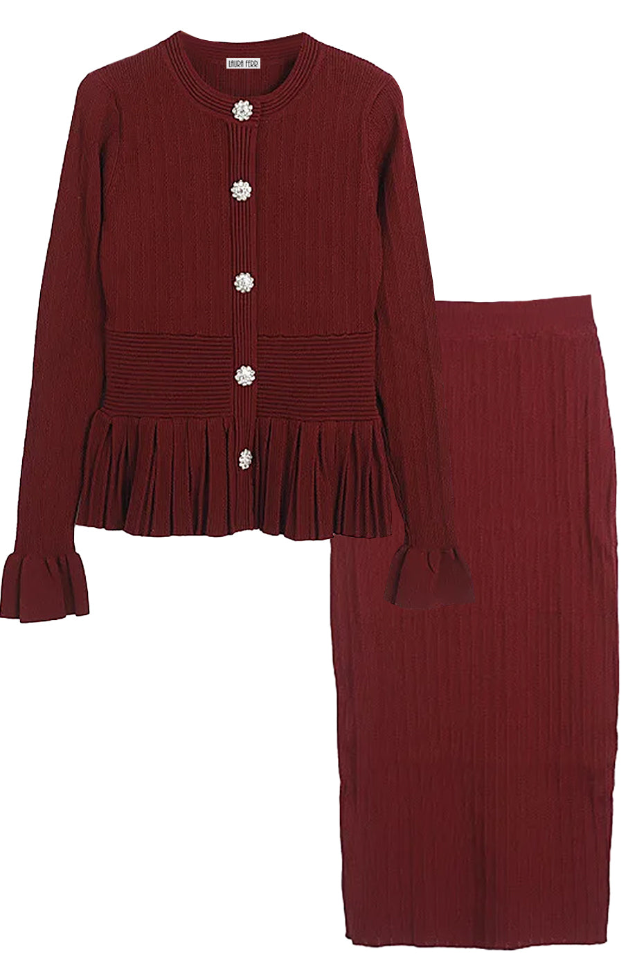 Amara Belle Πλεκτό Σετ με Τοπ και Φούστα | Γυναικεία Ρούχα - Πλεκτά Σετ Clothing Sets | Amara Belle Knit Set with Cardigan and Skirt