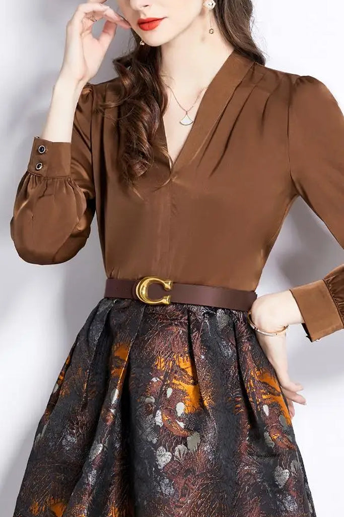 Blazé Brown Brocade Dress